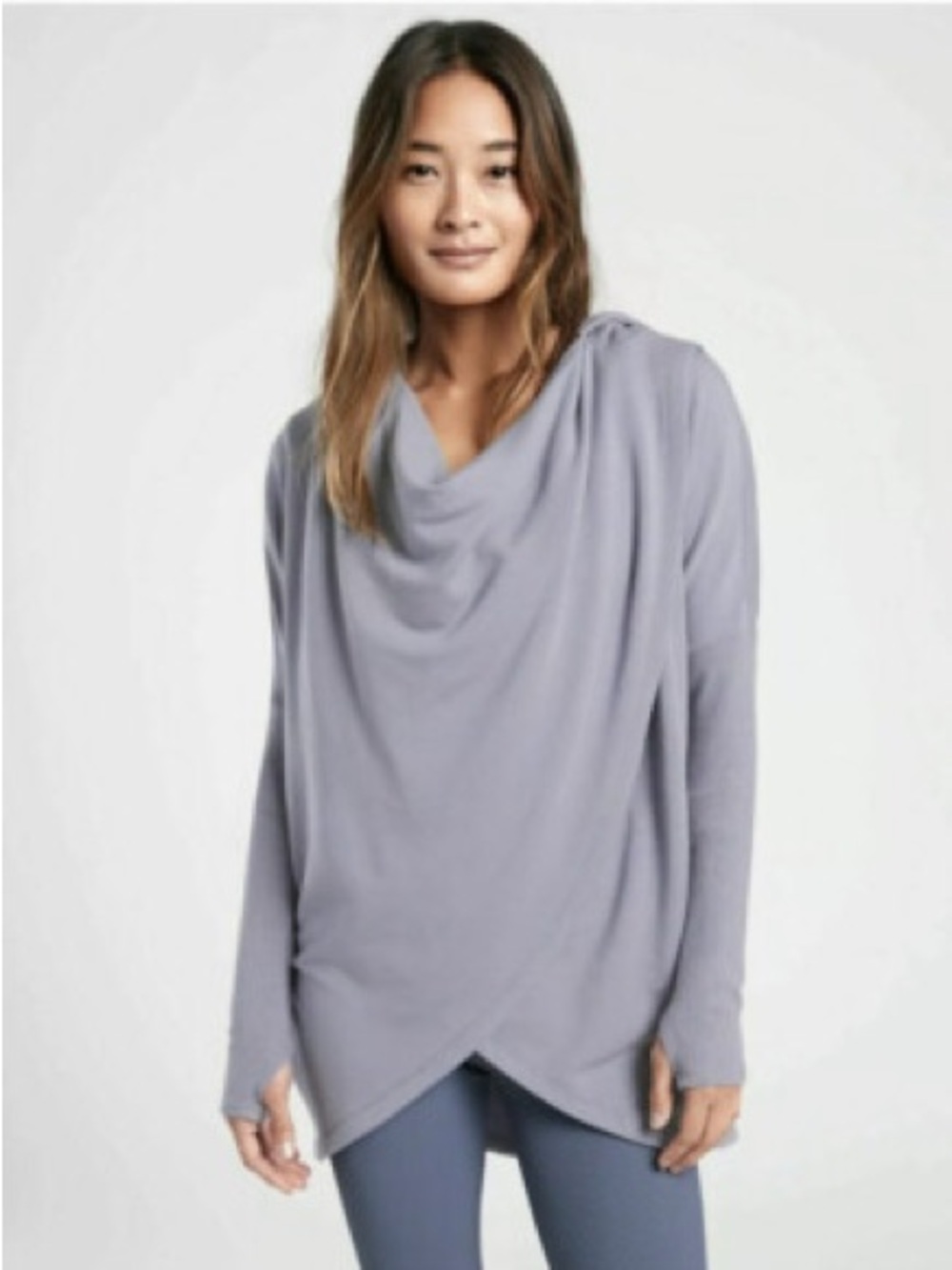 Athleta Purana Wrap Sweatshirt Hooded Top Fleece Tempest Violet Gray Size Small